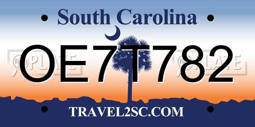 OE7T782 South Carolina License Plate
