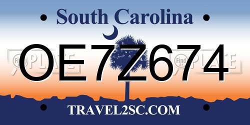 OE7Z674 South Carolina License Plate