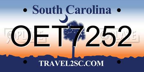 OET7252 South Carolina License Plate