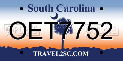 OET7752 South Carolina License Plate