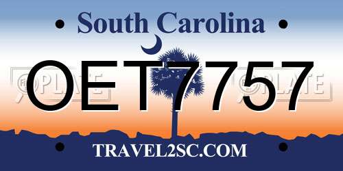 OET7757 South Carolina License Plate