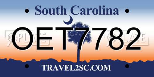 OET7782 South Carolina License Plate