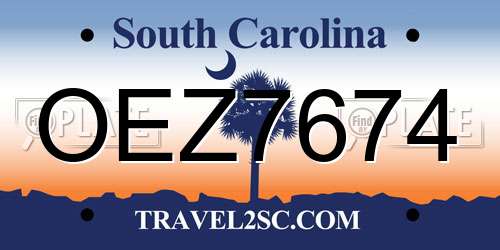 OEZ7674 South Carolina License Plate