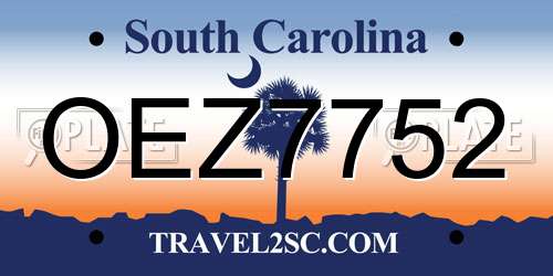 OEZ7752 South Carolina License Plate