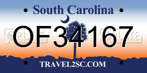 OF34167 South Carolina License Plate