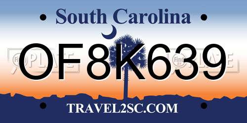 OF8K639 South Carolina License Plate