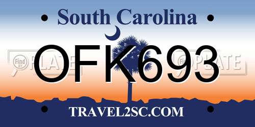 OFK693 South Carolina License Plate