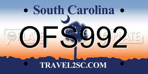OFS992 South Carolina License Plate
