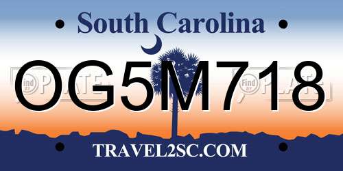 OG5M718 South Carolina License Plate