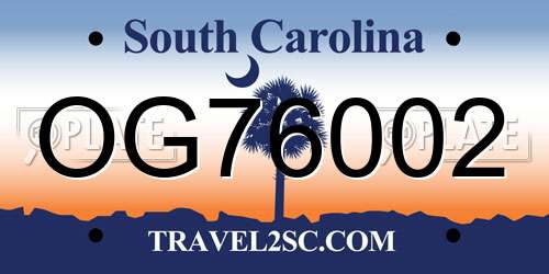 OG76002 South Carolina License Plate