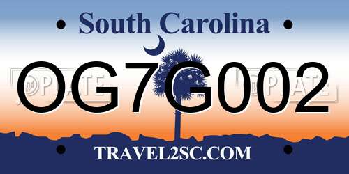 OG7G002 South Carolina License Plate