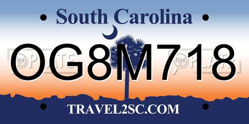 OG8M718 South Carolina License Plate