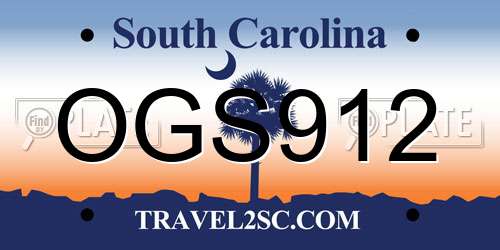 OGS912 South Carolina License Plate