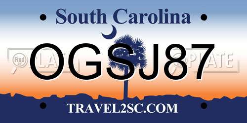 OGSJ87 South Carolina License Plate