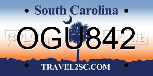 OGU842 South Carolina License Plate