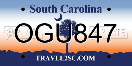OGU847 South Carolina License Plate