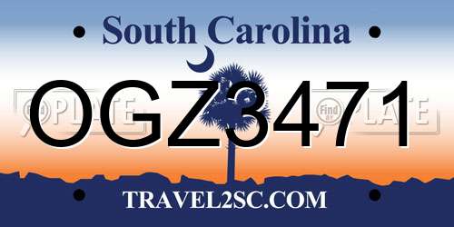 OGZ3471 South Carolina License Plate