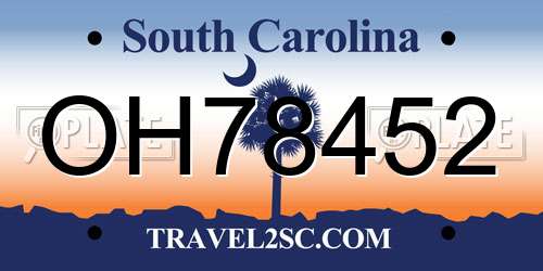 OH78452 South Carolina License Plate