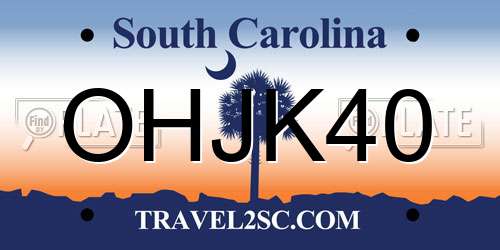 OHJK40 South Carolina License Plate