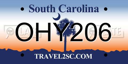 OHY206 South Carolina License Plate