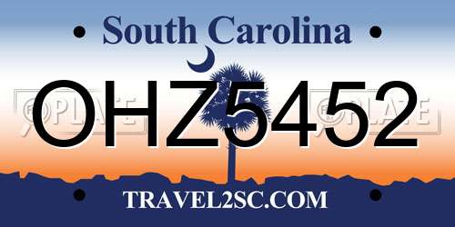 OHZ5452 South Carolina License Plate