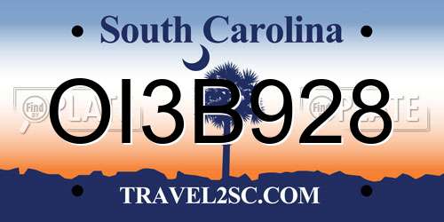 OI3B928 South Carolina License Plate