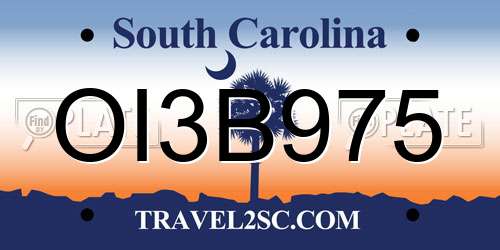 OI3B975 South Carolina License Plate