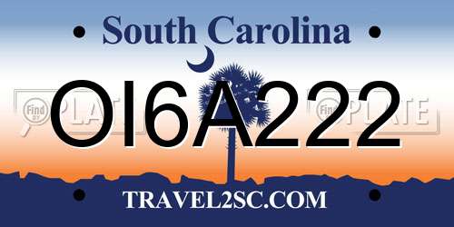OI6A222 South Carolina License Plate