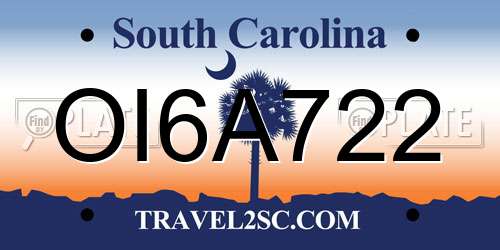 OI6A722 South Carolina License Plate