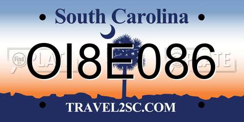 OI8E086 South Carolina License Plate