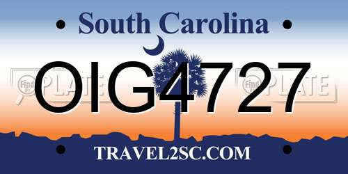 OIG4727 South Carolina License Plate