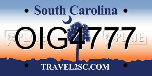 OIG4777 South Carolina License Plate