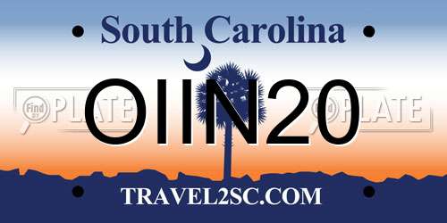 OIIN20 South Carolina License Plate