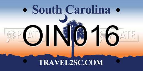 OIN016 South Carolina License Plate