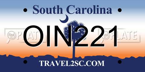 OIN221 South Carolina License Plate