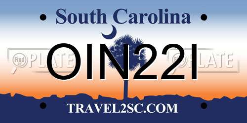 OIN22I South Carolina License Plate