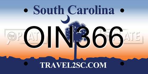 OIN366 South Carolina License Plate