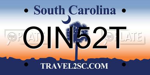OIN52T South Carolina License Plate