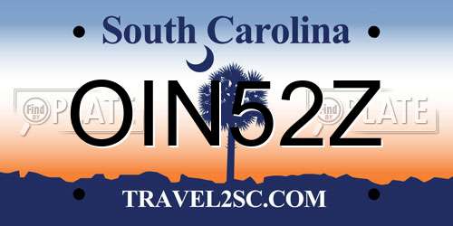OIN52Z South Carolina License Plate