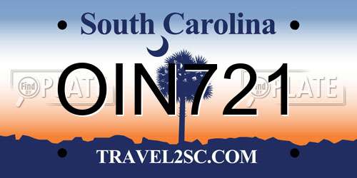 OIN721 South Carolina License Plate