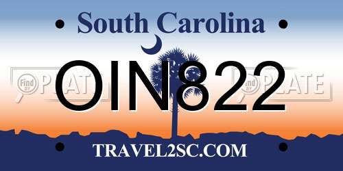 OIN822 South Carolina License Plate