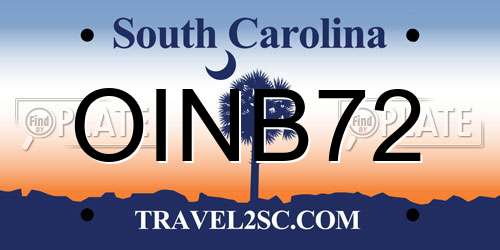 OINB72 South Carolina License Plate