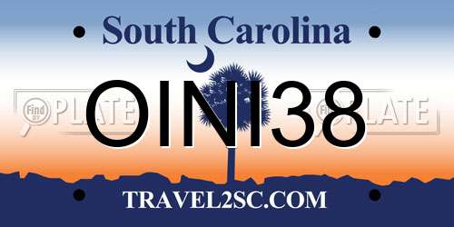 OINI38 South Carolina License Plate