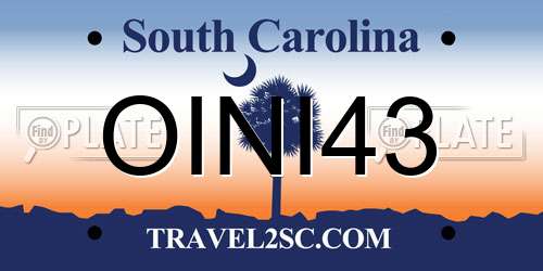 OINI43 South Carolina License Plate