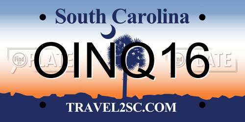 OINQ16 South Carolina License Plate