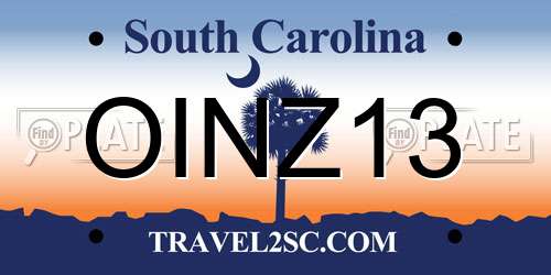 OINZ13 South Carolina License Plate