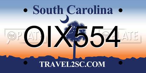 OIX554 South Carolina License Plate