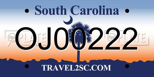 OJ00222 South Carolina License Plate