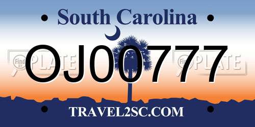 OJ00777 South Carolina License Plate