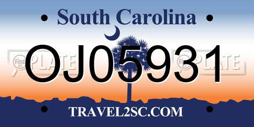 OJ05931 South Carolina License Plate
